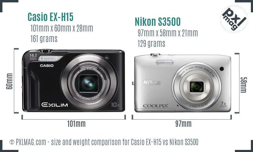 Casio EX-H15 vs Nikon S3500 size comparison
