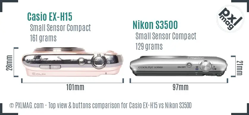 Casio EX-H15 vs Nikon S3500 top view buttons comparison