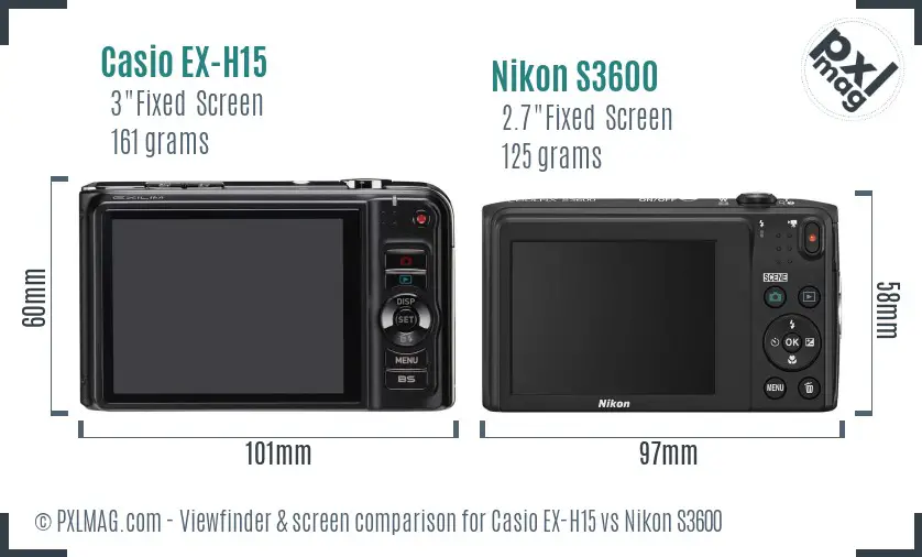 Casio EX-H15 vs Nikon S3600 Screen and Viewfinder comparison Casio EX-H15 vs Nikon S3600 Screen and Viewfinder comparison