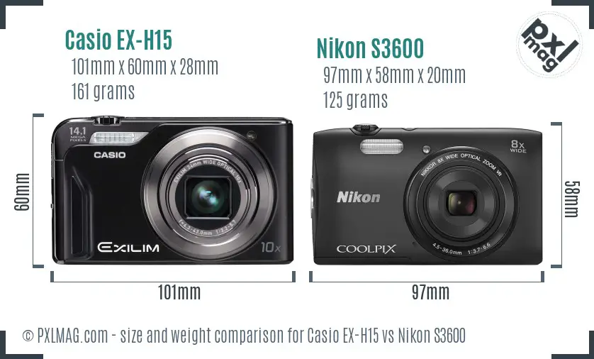 Casio EX-H15 vs Nikon S3600 size comparison Casio EX-H15 vs Nikon S3600 size comparison