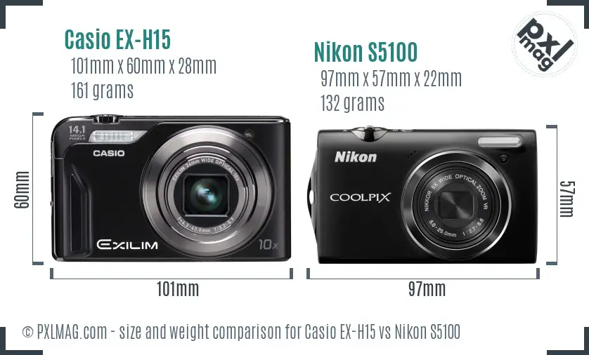 Casio EX-H15 vs Nikon S5100 size comparison