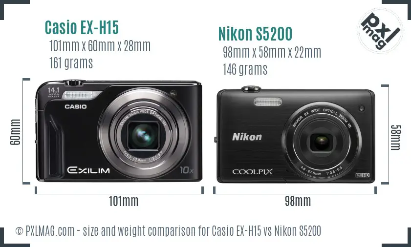 Casio EX-H15 vs Nikon S5200 size comparison