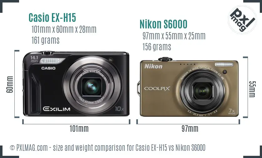 Casio EX-H15 vs Nikon S6000 size comparison Casio EX-H15 vs Nikon S6000 size comparison