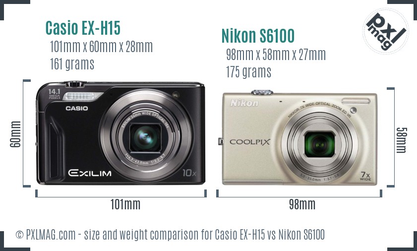 Casio EX-H15 vs Nikon S6100 size comparison