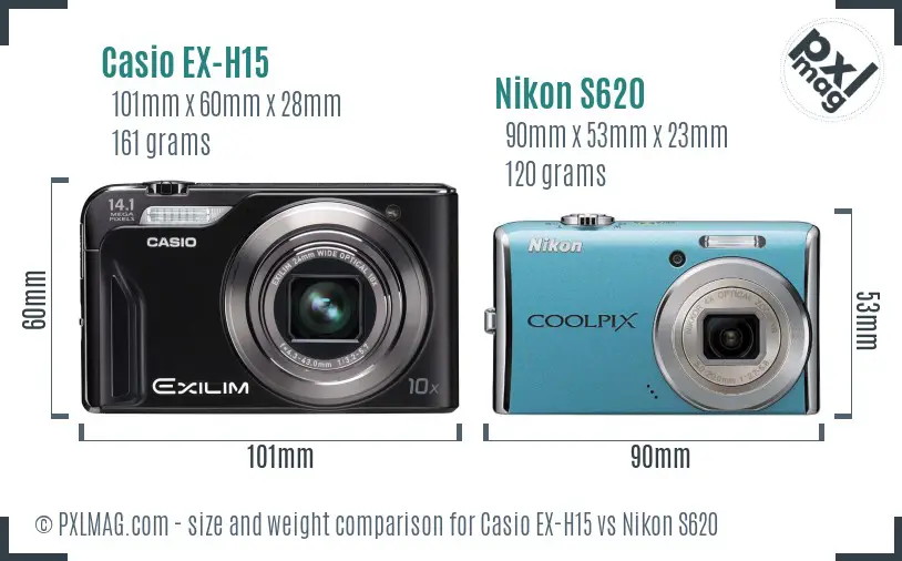 Casio EX-H15 vs Nikon S620 size comparison