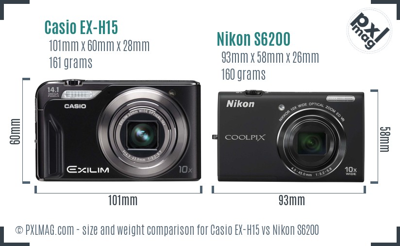 Casio EX-H15 vs Nikon S6200 size comparison