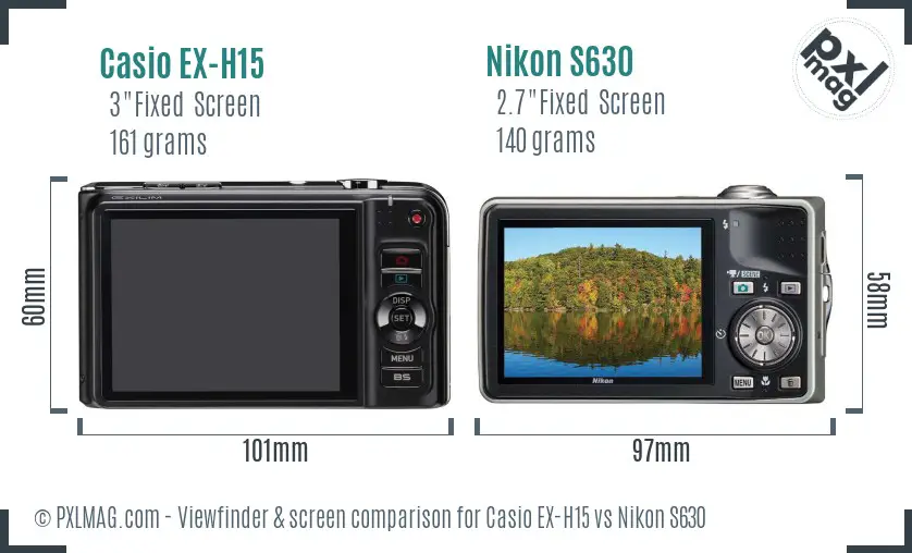Casio EX-H15 vs Nikon S630 Screen and Viewfinder comparison Casio EX-H15 vs Nikon S630 Screen and Viewfinder comparison