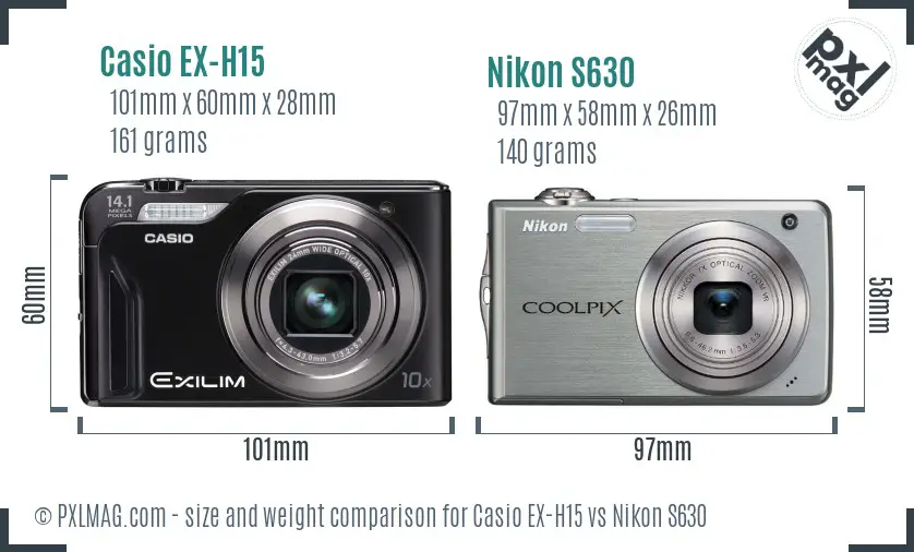 Casio EX-H15 vs Nikon S630 size comparison Casio EX-H15 vs Nikon S630 size comparison