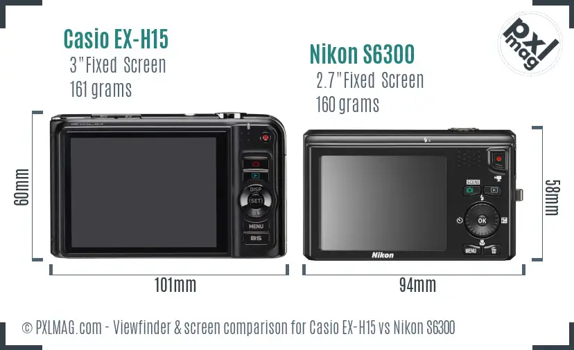 Casio EX-H15 vs Nikon S6300 Screen and Viewfinder comparison