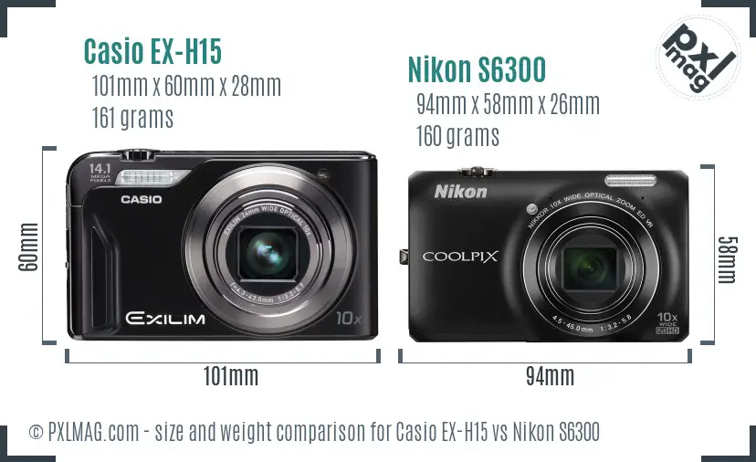 Casio EX-H15 vs Nikon S6300 size comparison
