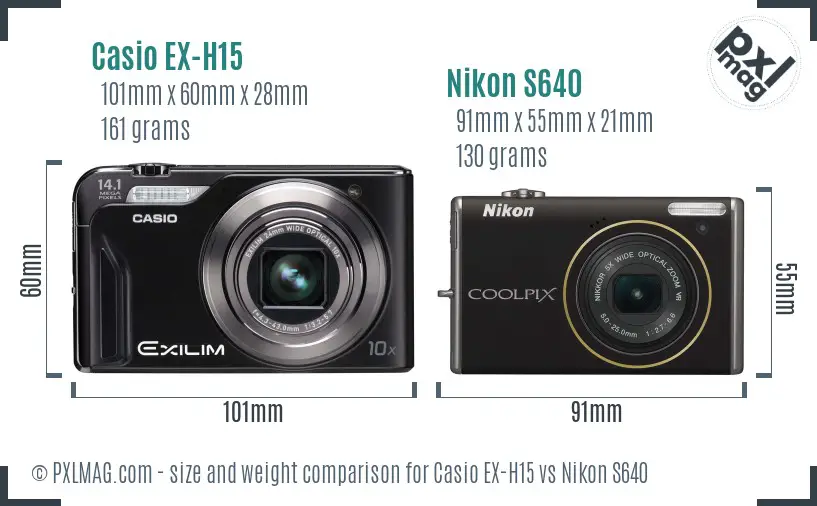 Casio EX-H15 vs Nikon S640 size comparison