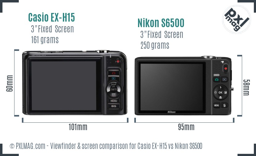 Casio EX-H15 vs Nikon S6500 Screen and Viewfinder comparison