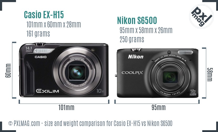 Casio EX-H15 vs Nikon S6500 size comparison