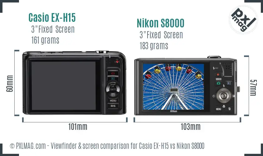 Casio EX-H15 vs Nikon S8000 Screen and Viewfinder comparison