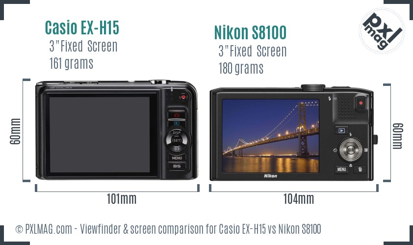 Casio EX-H15 vs Nikon S8100 Screen and Viewfinder comparison