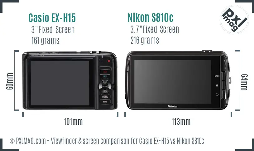 Casio EX-H15 vs Nikon S810c Screen and Viewfinder comparison Casio EX-H15 vs Nikon S810c Screen and Viewfinder comparison