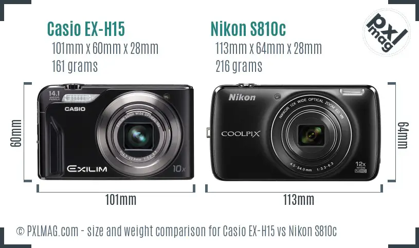 Casio EX-H15 vs Nikon S810c size comparison Casio EX-H15 vs Nikon S810c size comparison