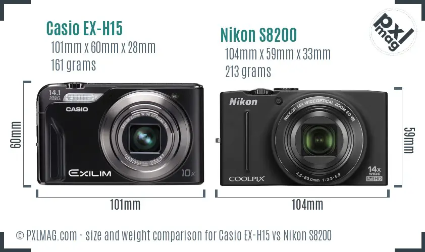 Casio EX-H15 vs Nikon S8200 size comparison Casio EX-H15 vs Nikon S8200 size comparison