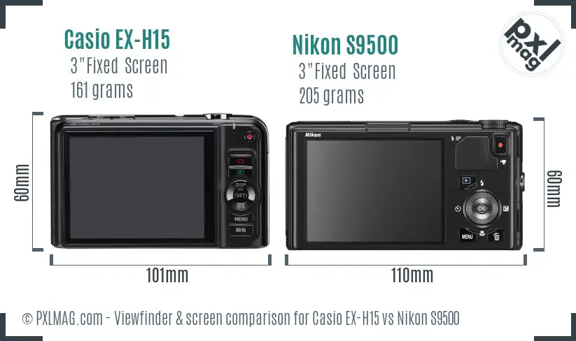 Casio EX-H15 vs Nikon S9500 Screen and Viewfinder comparison