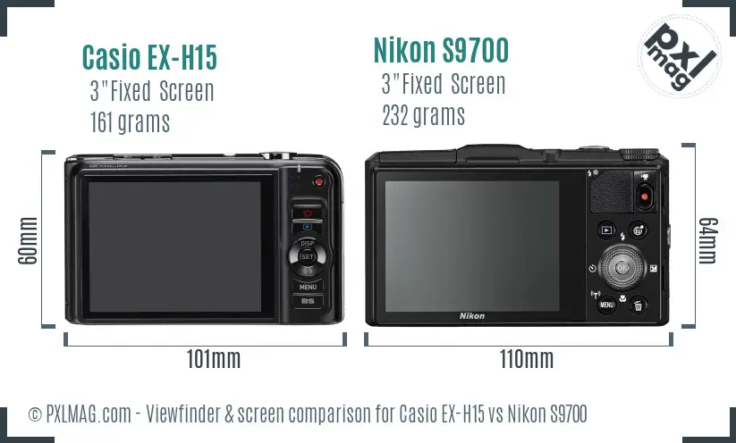 Casio EX-H15 vs Nikon S9700 Screen and Viewfinder comparison Casio EX-H15 vs Nikon S9700 Screen and Viewfinder comparison