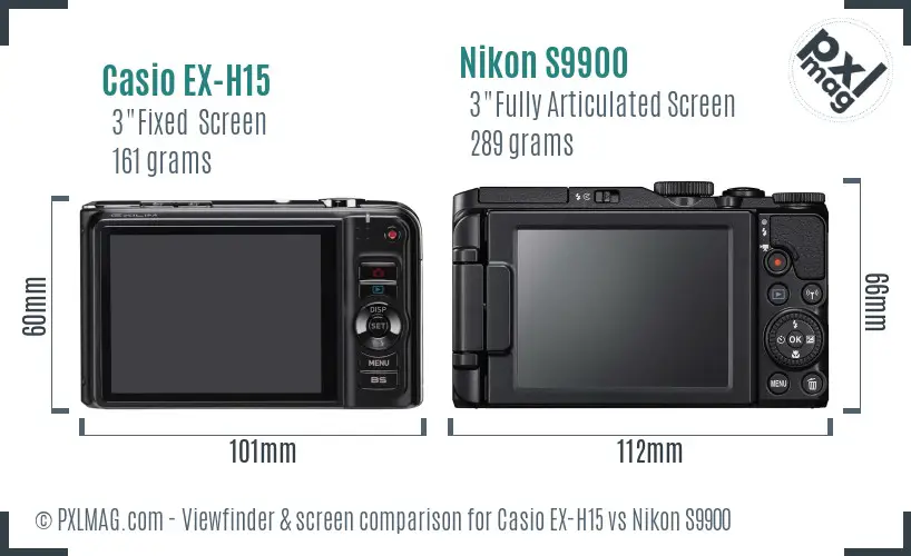 Casio EX-H15 vs Nikon S9900 Screen and Viewfinder comparison