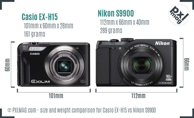 Casio EX-H15 vs Nikon S9900 size comparison