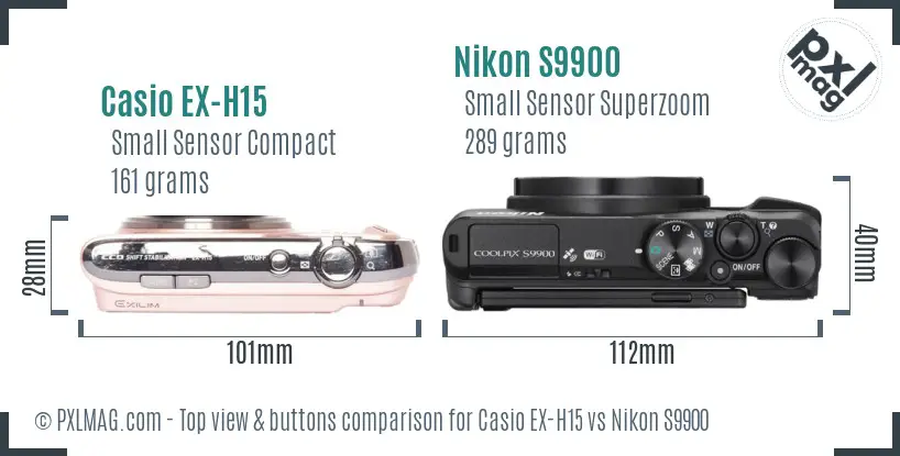 Casio EX-H15 vs Nikon S9900 top view buttons comparison