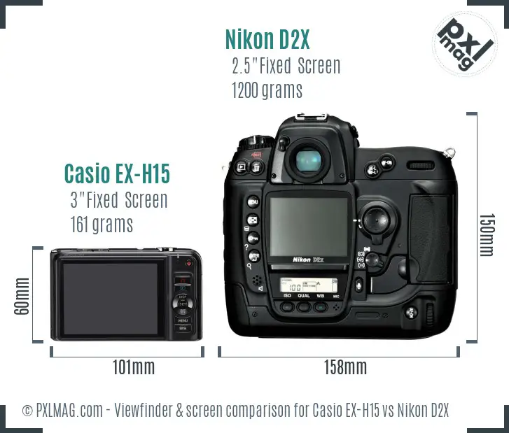 Casio EX-H15 vs Nikon D2X Screen and Viewfinder comparison