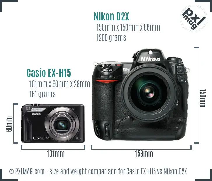 Casio EX-H15 vs Nikon D2X size comparison