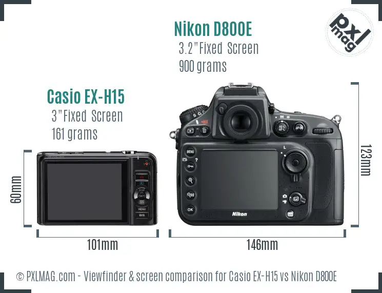 Casio EX-H15 vs Nikon D800E Screen and Viewfinder comparison