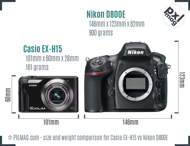 Casio EX-H15 vs Nikon D800E size comparison