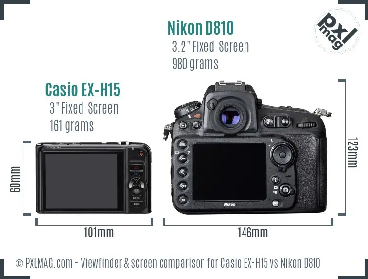 Casio EX-H15 vs Nikon D810 Screen and Viewfinder comparison