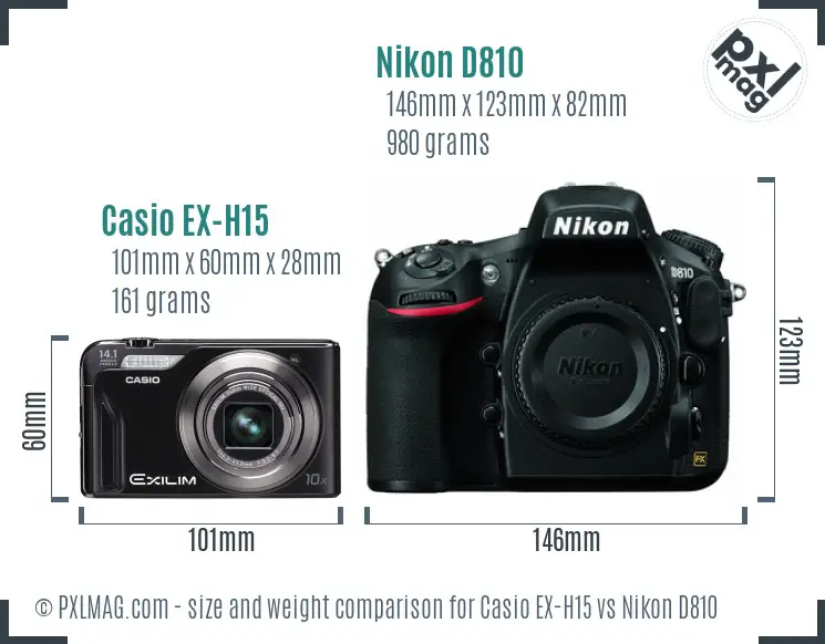 Casio EX-H15 vs Nikon D810 size comparison