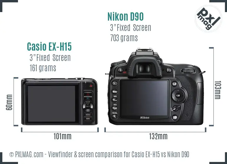 Casio EX-H15 vs Nikon D90 Screen and Viewfinder comparison