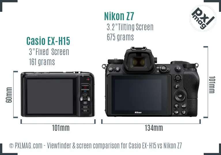 Casio EX-H15 vs Nikon Z7 Screen and Viewfinder comparison
