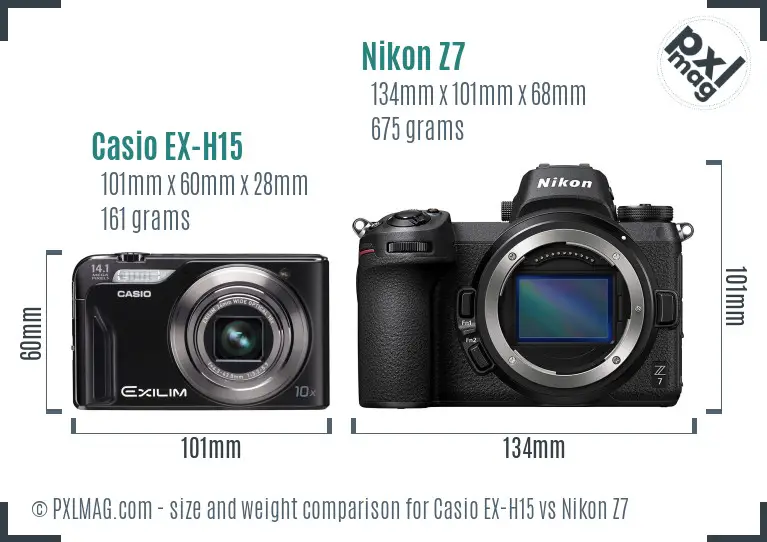 Casio EX-H15 vs Nikon Z7 size comparison