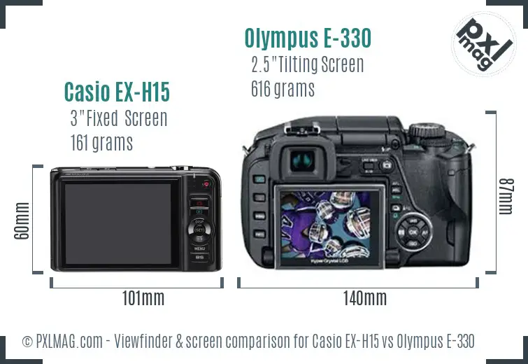 Casio EX-H15 vs Olympus E-330 Screen and Viewfinder comparison