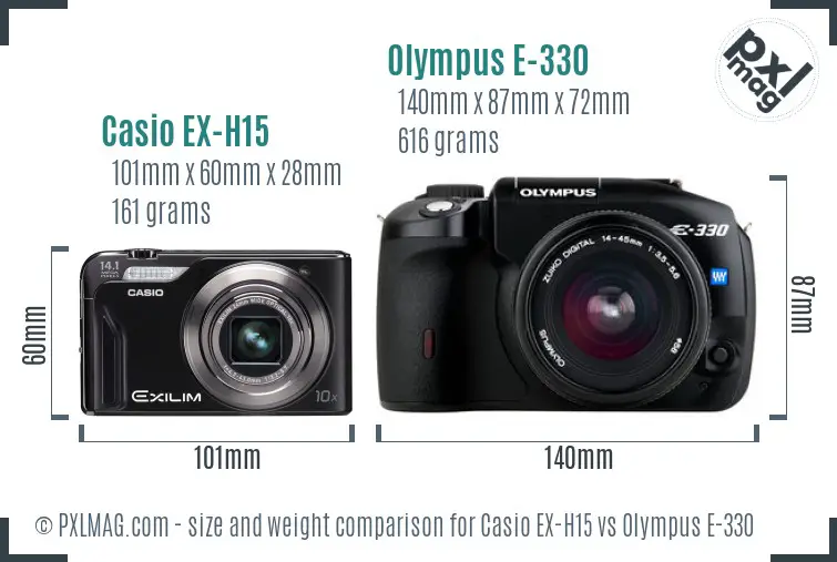 Casio EX-H15 vs Olympus E-330 size comparison