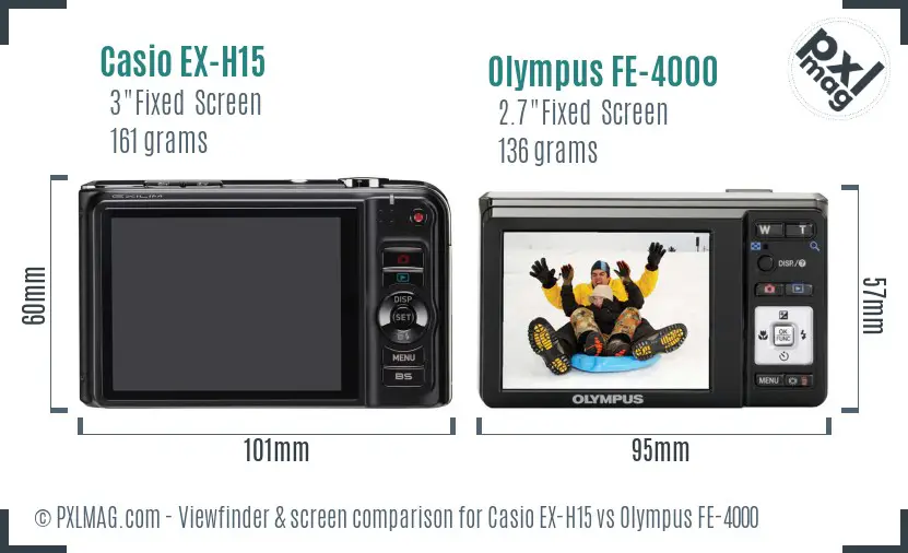 Casio EX-H15 vs Olympus FE-4000 Screen and Viewfinder comparison