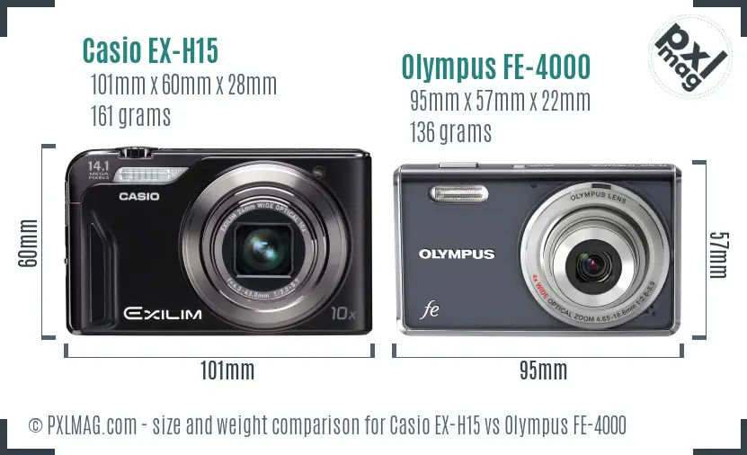 Casio EX-H15 vs Olympus FE-4000 size comparison