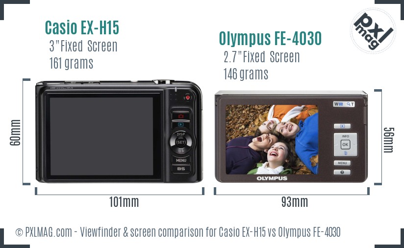 Casio EX-H15 vs Olympus FE-4030 Screen and Viewfinder comparison