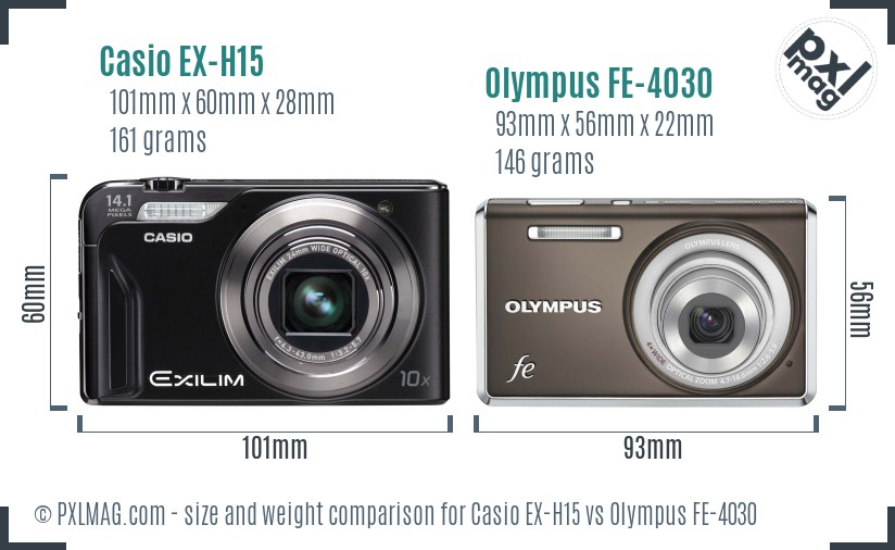 Casio EX-H15 vs Olympus FE-4030 size comparison