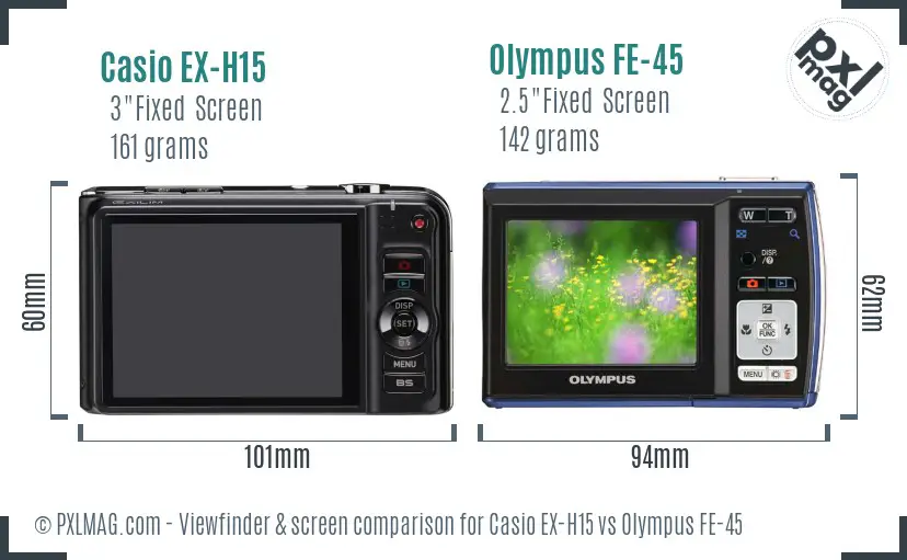 Casio EX-H15 vs Olympus FE-45 Screen and Viewfinder comparison Casio EX-H15 vs Olympus FE-45 Screen and Viewfinder comparison