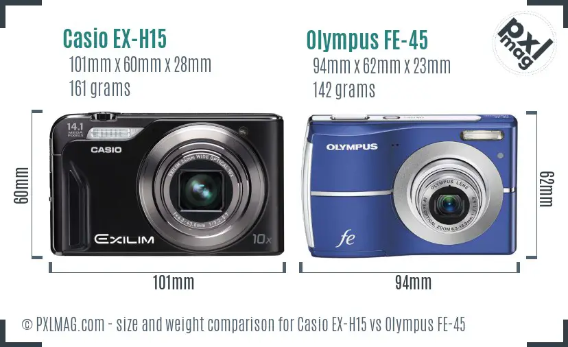 Casio EX-H15 vs Olympus FE-45 size comparison Casio EX-H15 vs Olympus FE-45 size comparison