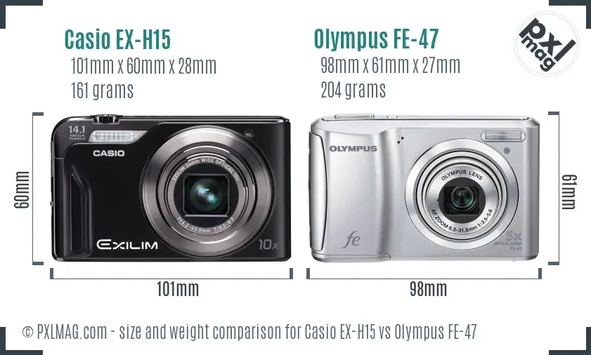 Casio EX-H15 vs Olympus FE-47 size comparison