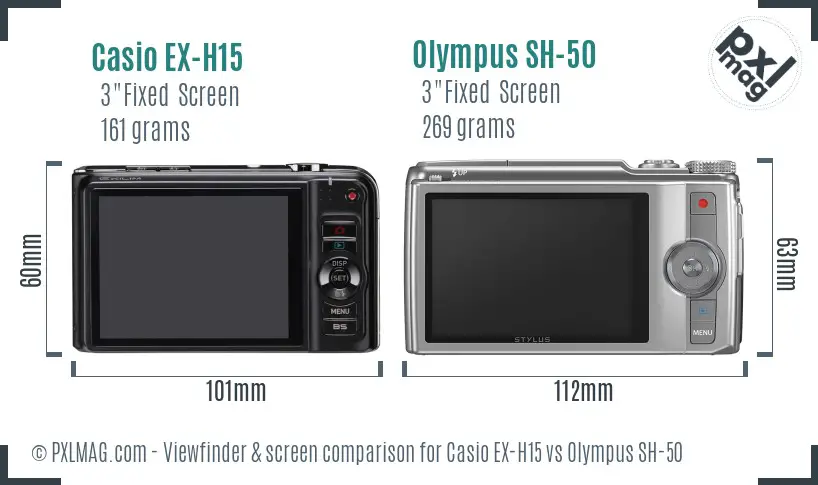 Casio EX-H15 vs Olympus SH-50 Screen and Viewfinder comparison