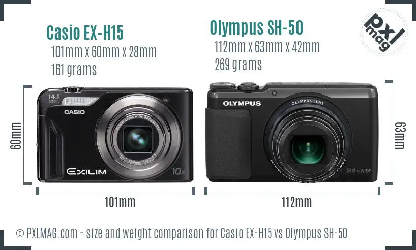 Casio EX-H15 vs Olympus SH-50 size comparison