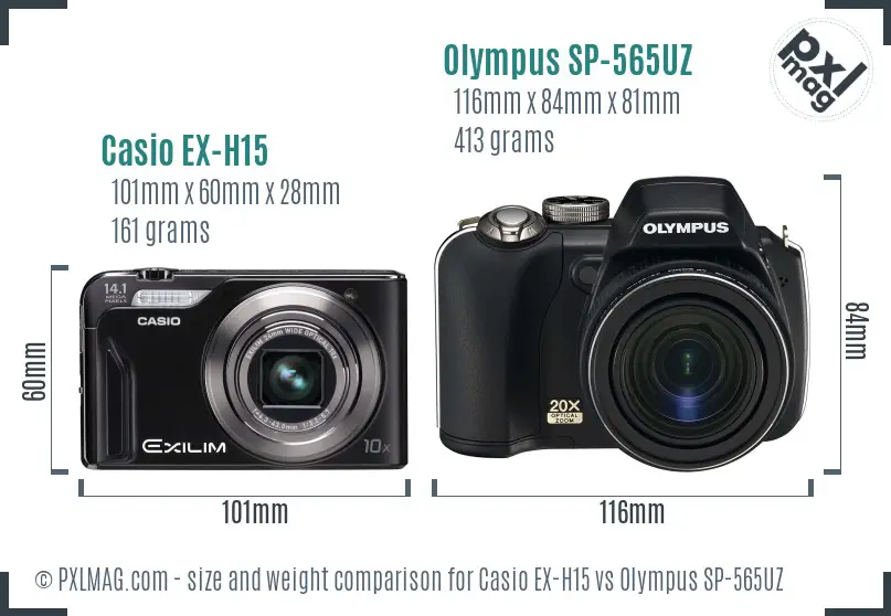 Casio EX-H15 vs Olympus SP-565UZ size comparison