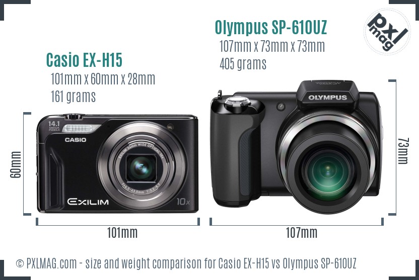 Casio EX-H15 vs Olympus SP-610UZ size comparison