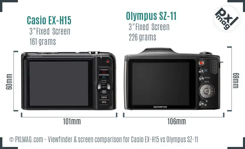 Casio EX-H15 vs Olympus SZ-11 Screen and Viewfinder comparison